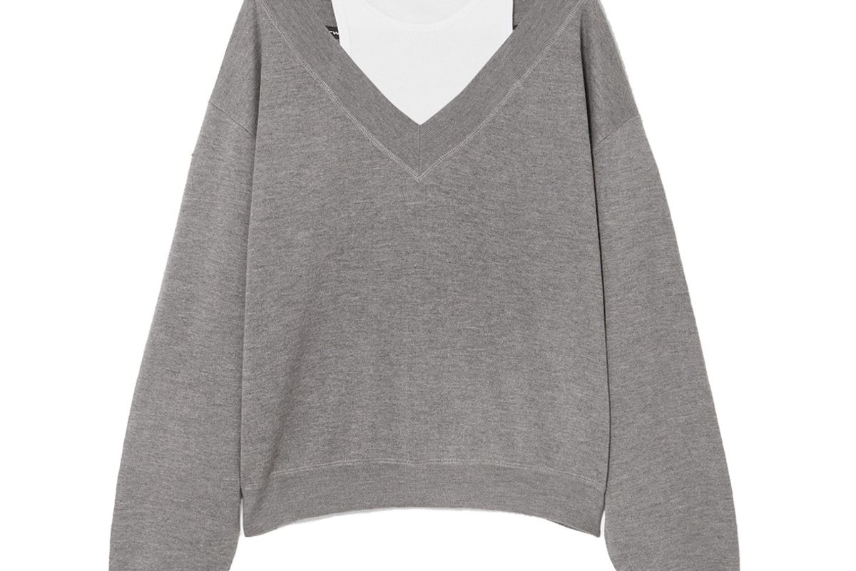alexanderwang t cropped layered wool and stretch cotton jersey sweater