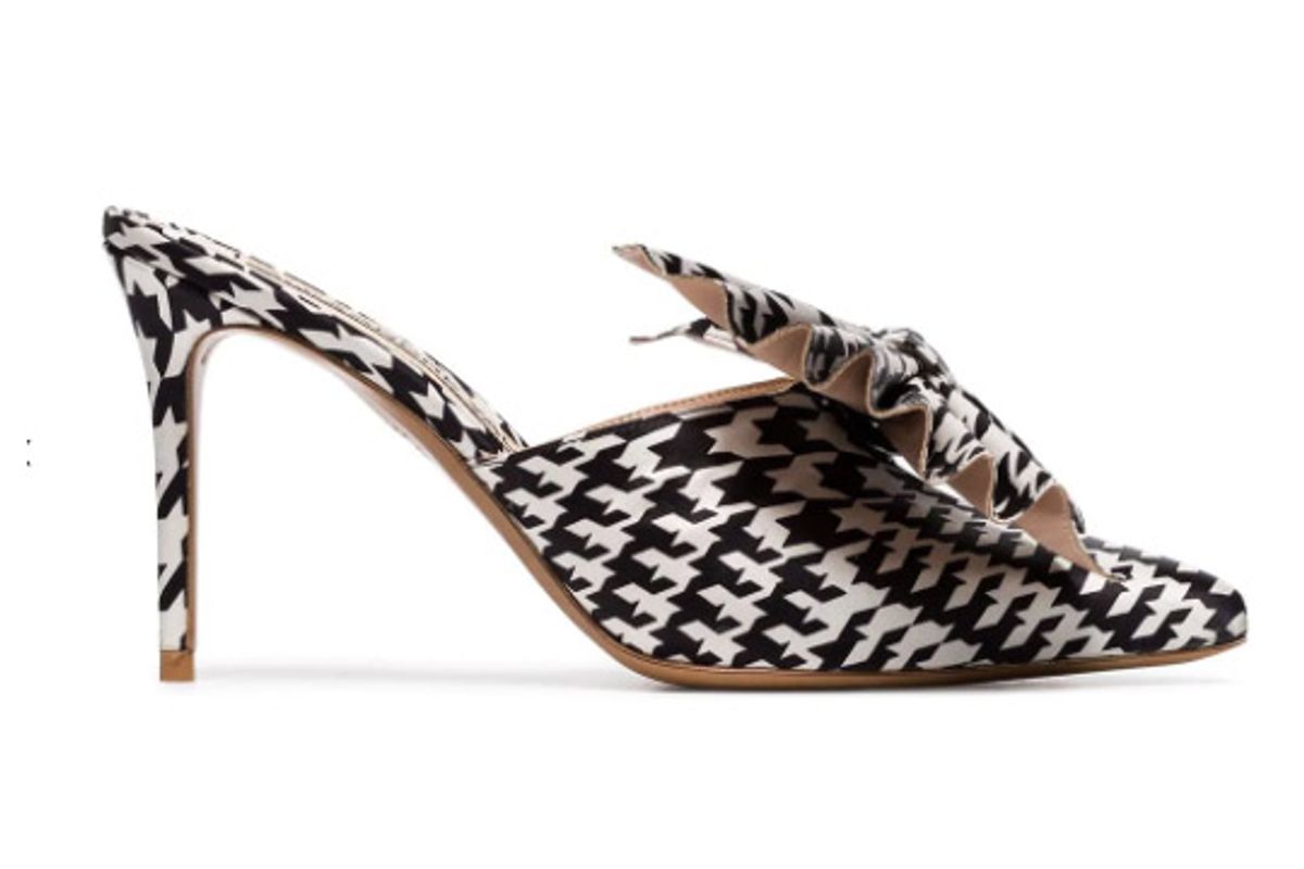 alexandre vauthier black and white kate 90 houndstooth print bow embellished mules