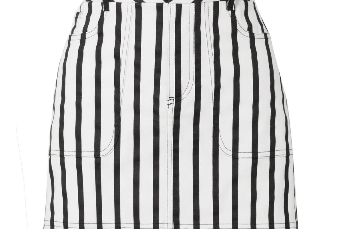 alice and olivia gail striped cotton blend twill mini skirt
