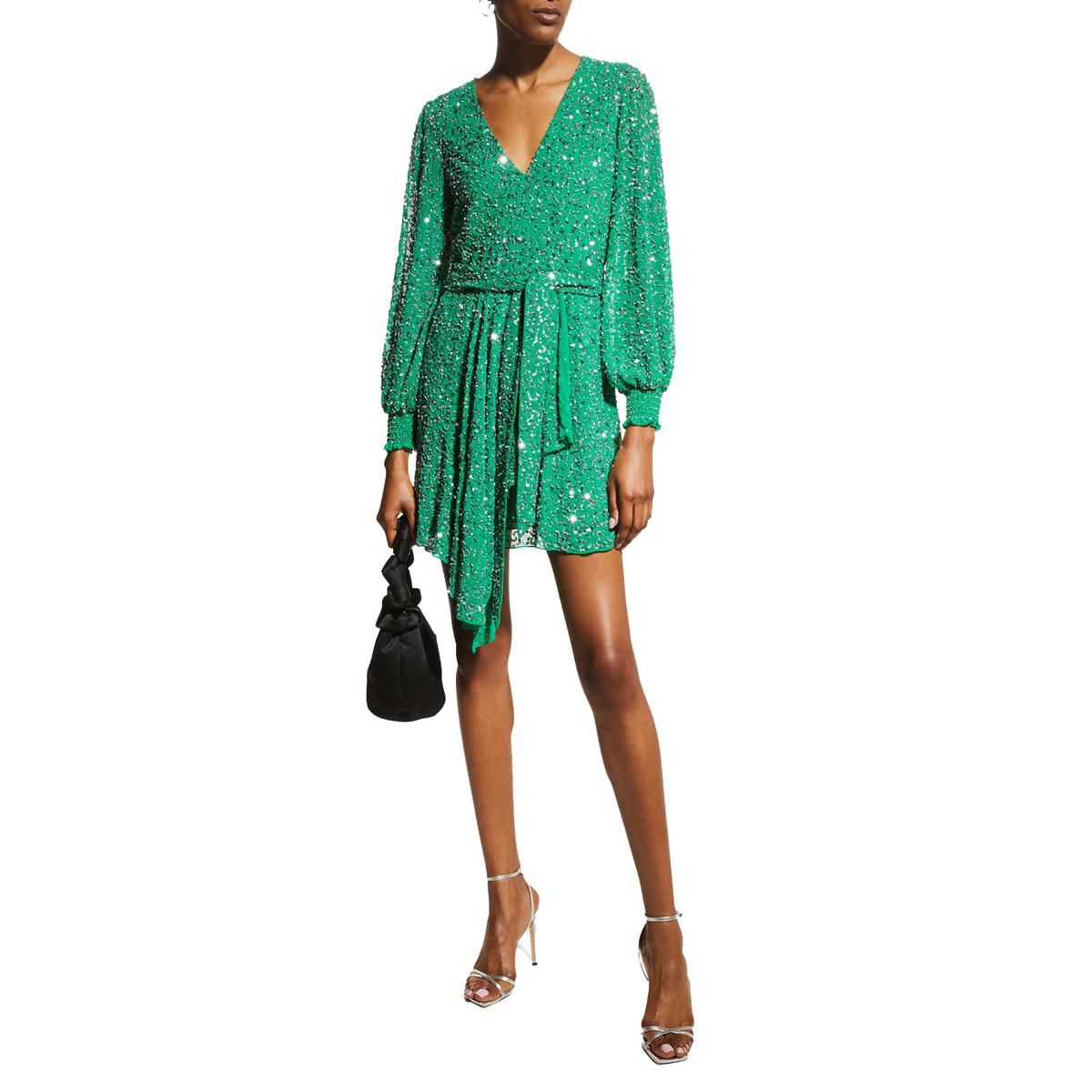 alice and olivia kieran embellished mock wrap dress