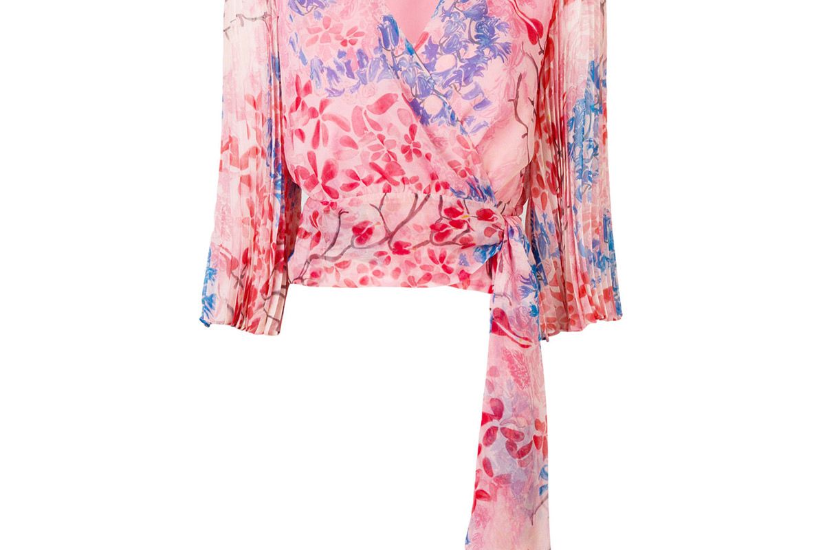 alice and olivia sash floral blouse