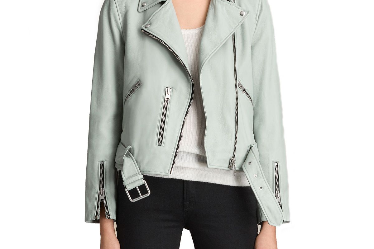 Balfern Leather Biker Jacket in Luna Blue