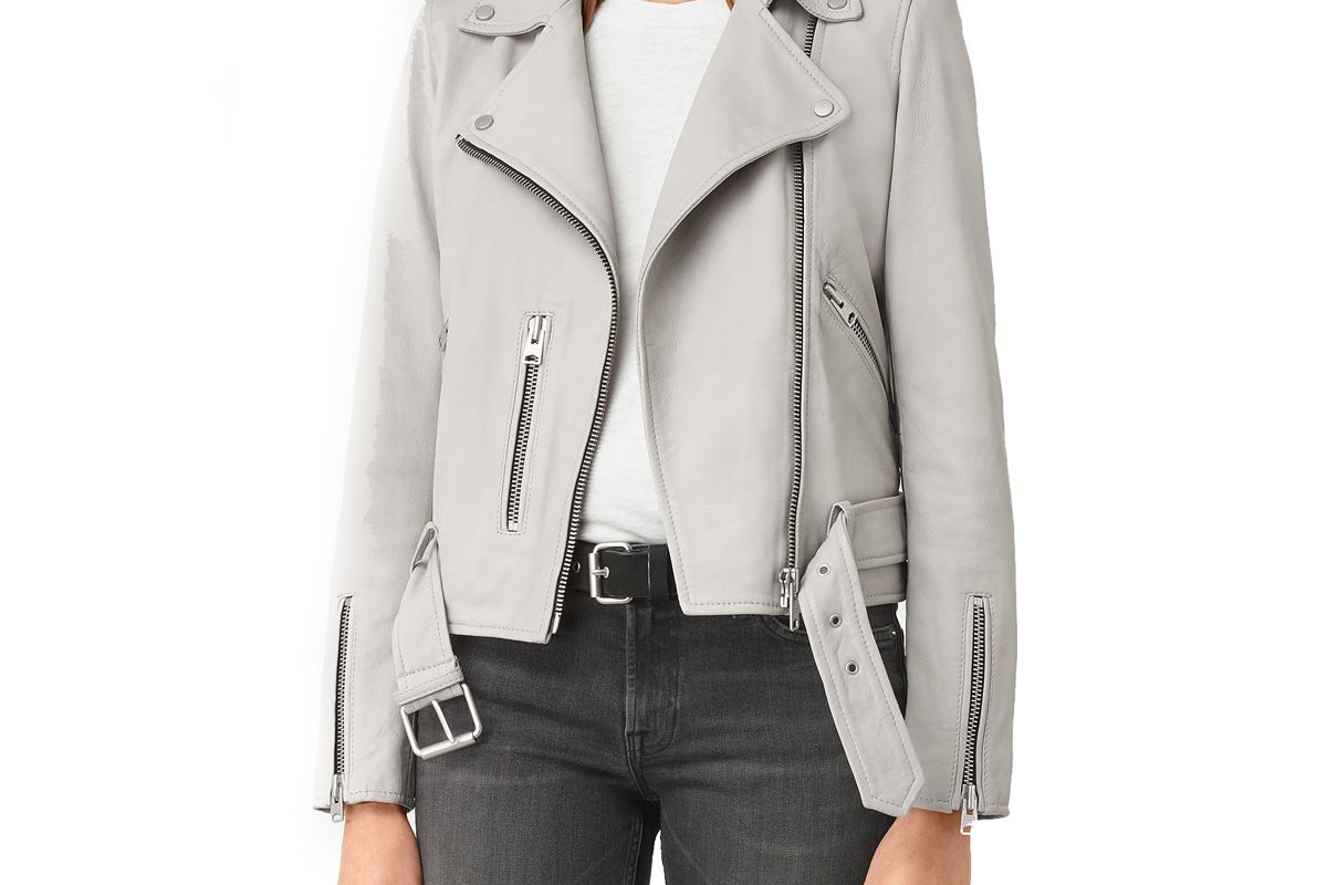 Balfern Leather Biker Jacket in Light Grey