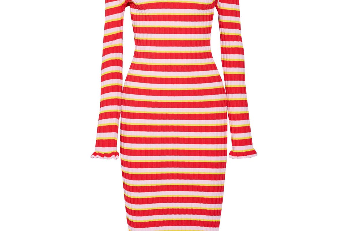 altuzarra socorro off the shoulder striped stretch knit dress