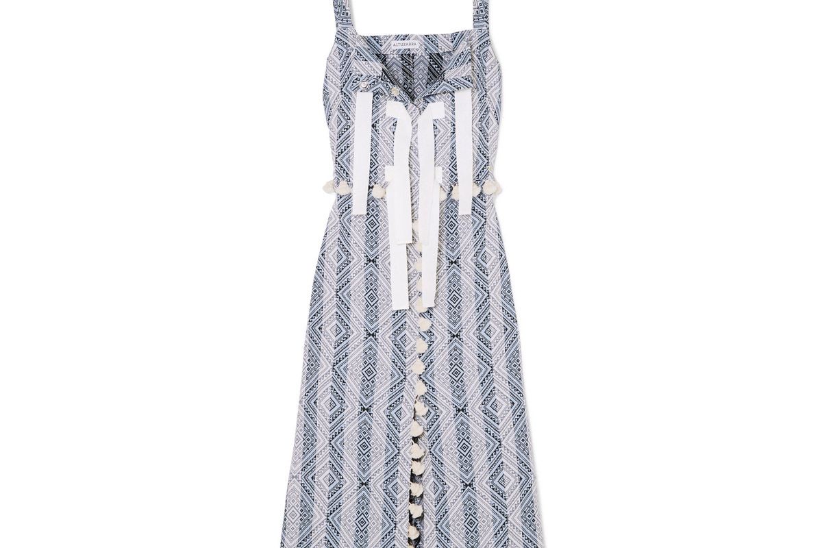 altuzarra villette tasseled cotton blend jacquard midi dress