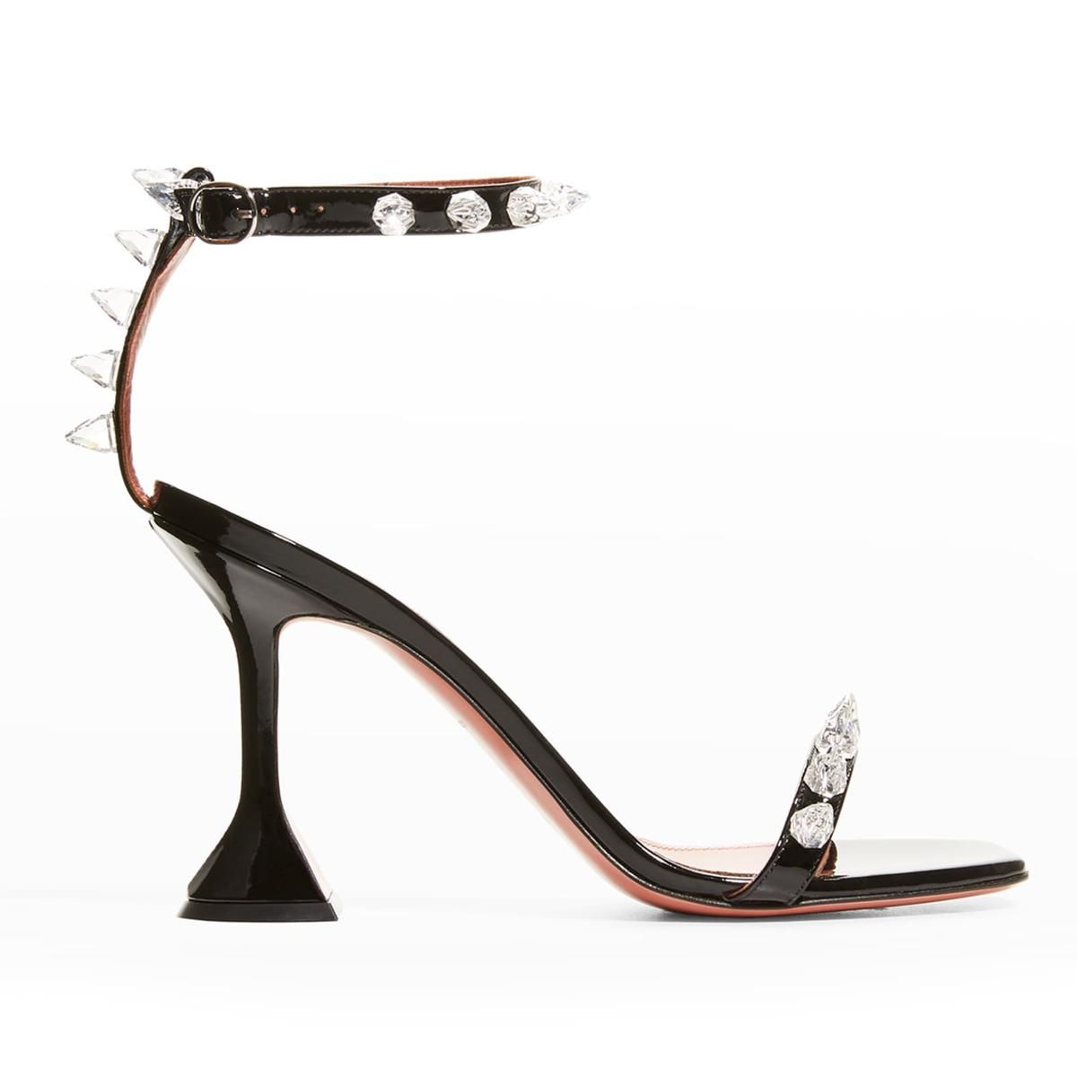 amina muaddi julia spike patent ankle strap high heel sandals