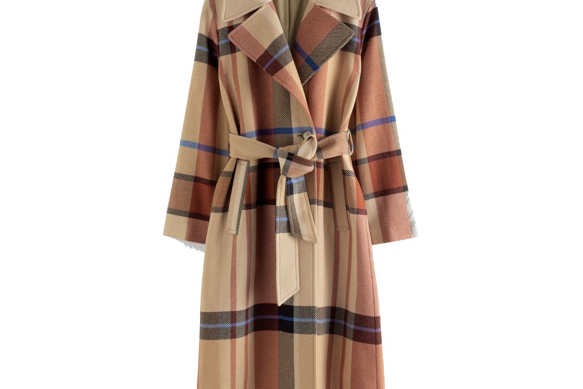 and other stories plaid wool blend belted long coat