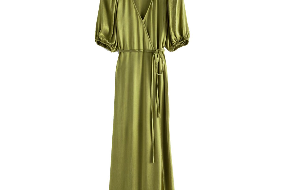 and other stories puff sleeve maxi wrap dress