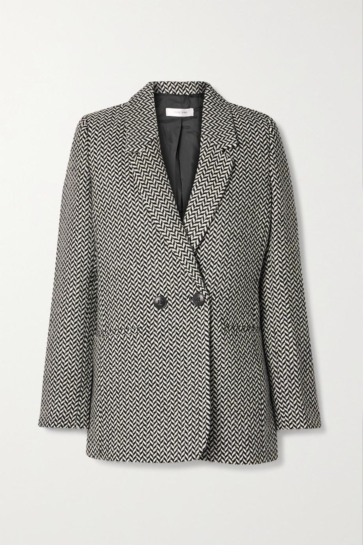 anine bing double breasted herringbone jacquard blazer