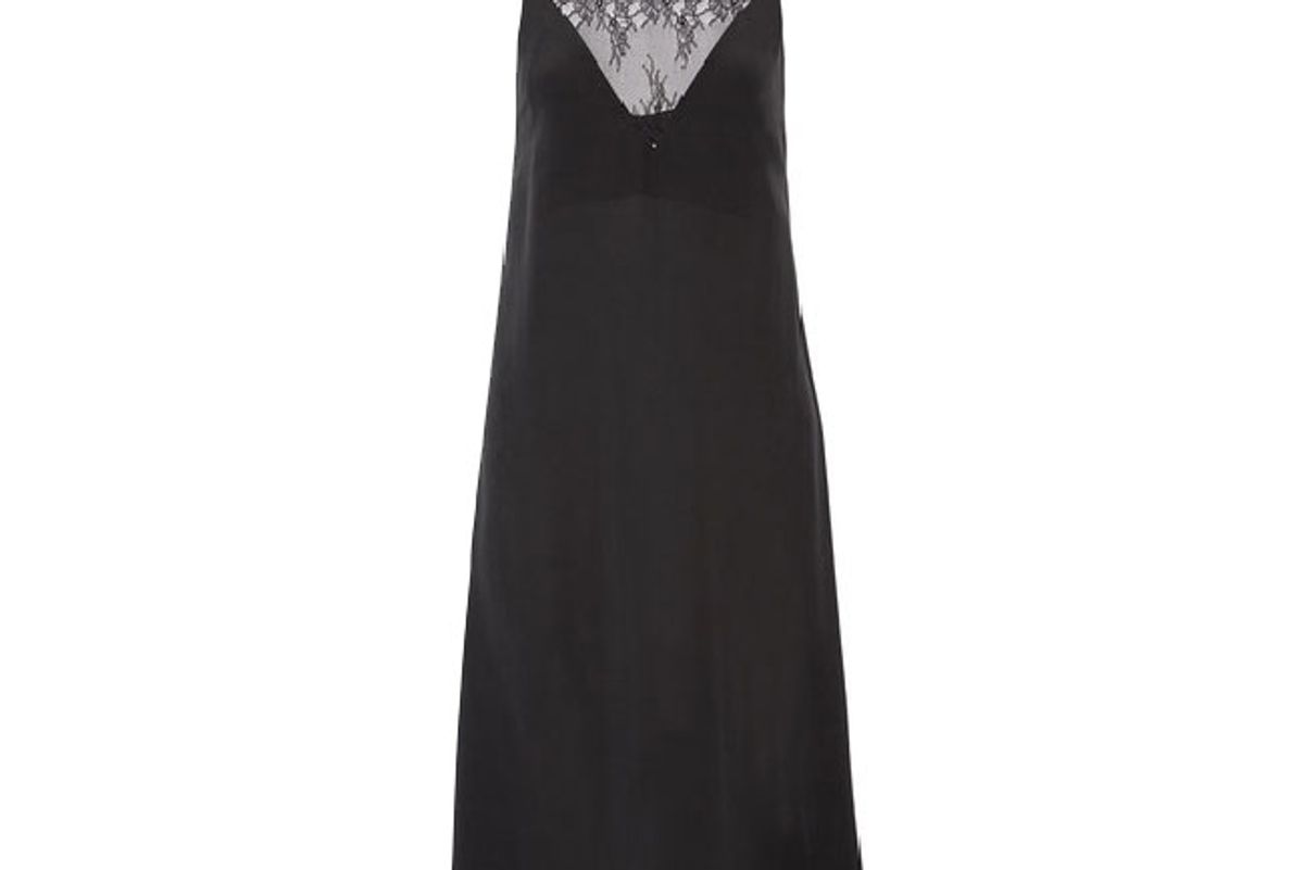 Lace-trimmed washed-silk dress