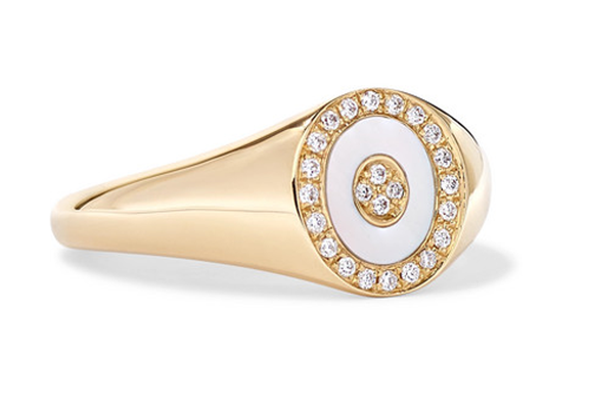 anissa kermiche douce cavalcade 18 karat gold diamond and mother of pearl ring