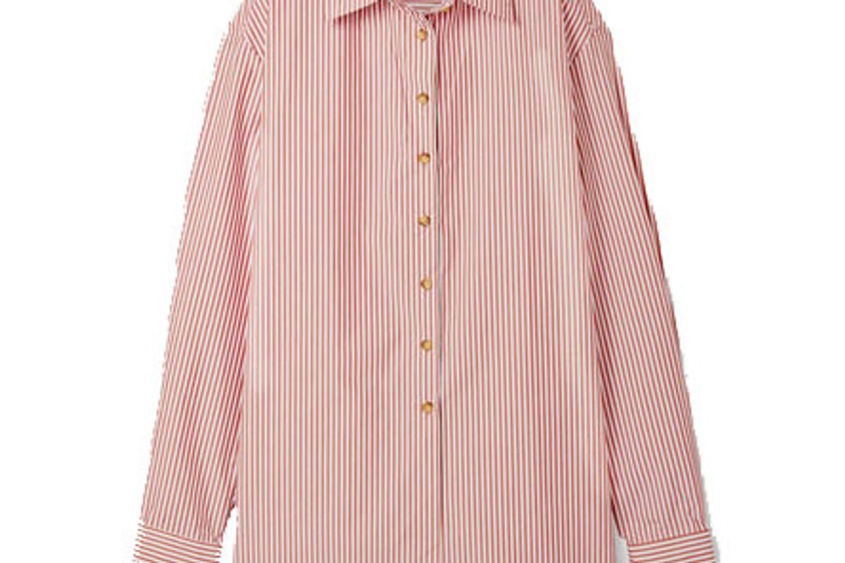 anna quan alfie oversized striped cotton blend poplin shirt