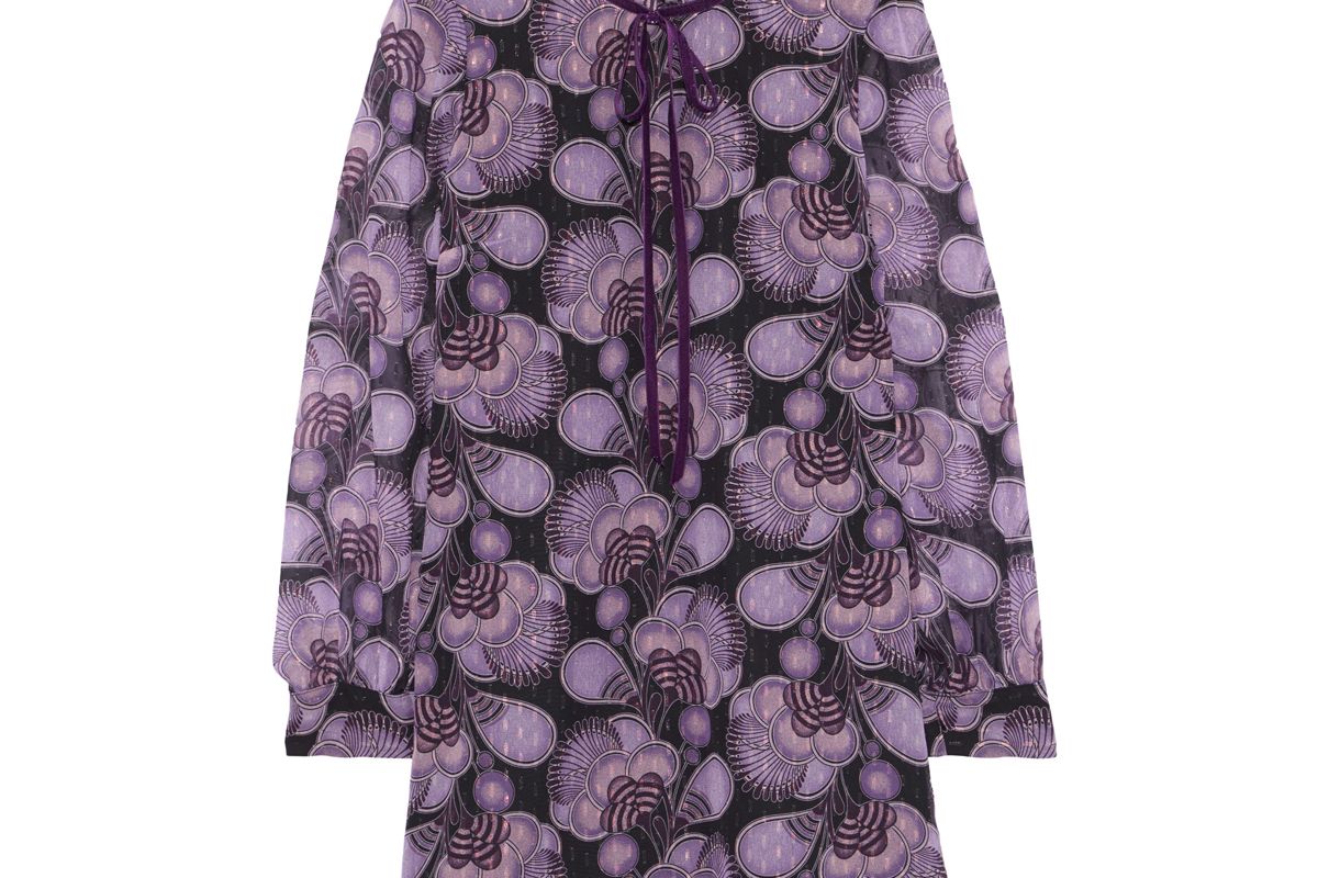 anna sui velvet trimmed printed fil coupe chiffon mini dress