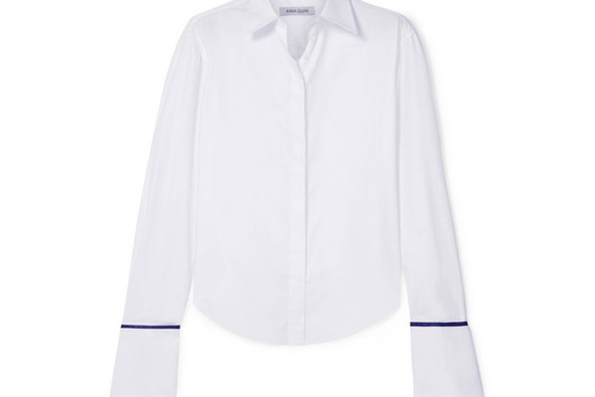 anne silk satin trimmed cotton twill shirt