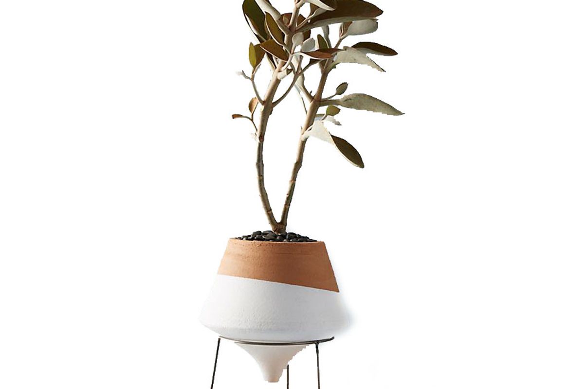 anthropologie dipped clay pot and stand