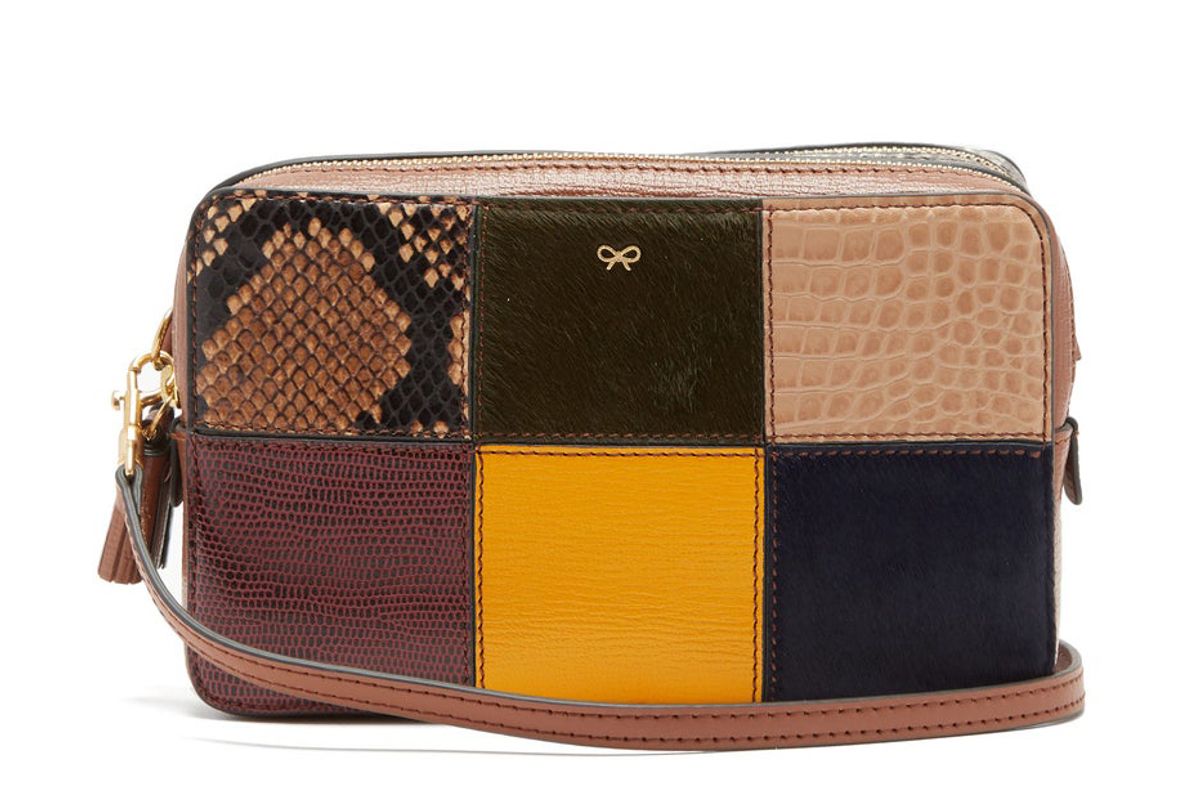 anya hindmarch patchwork snake effect leather cross body bag