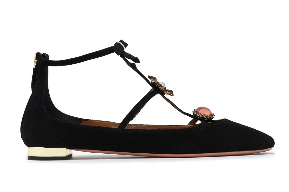 aquazzura pandora embellished suede ballet flats