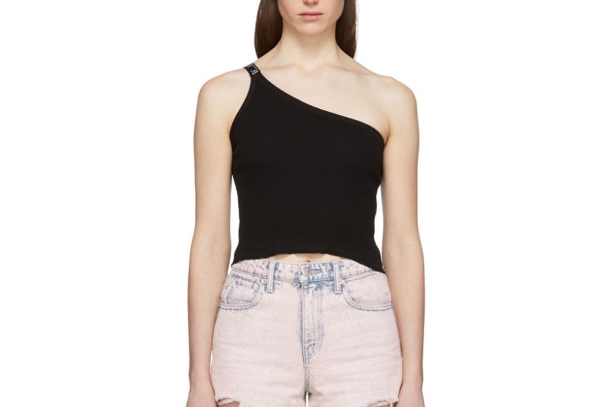 aries black asymmetric tank top