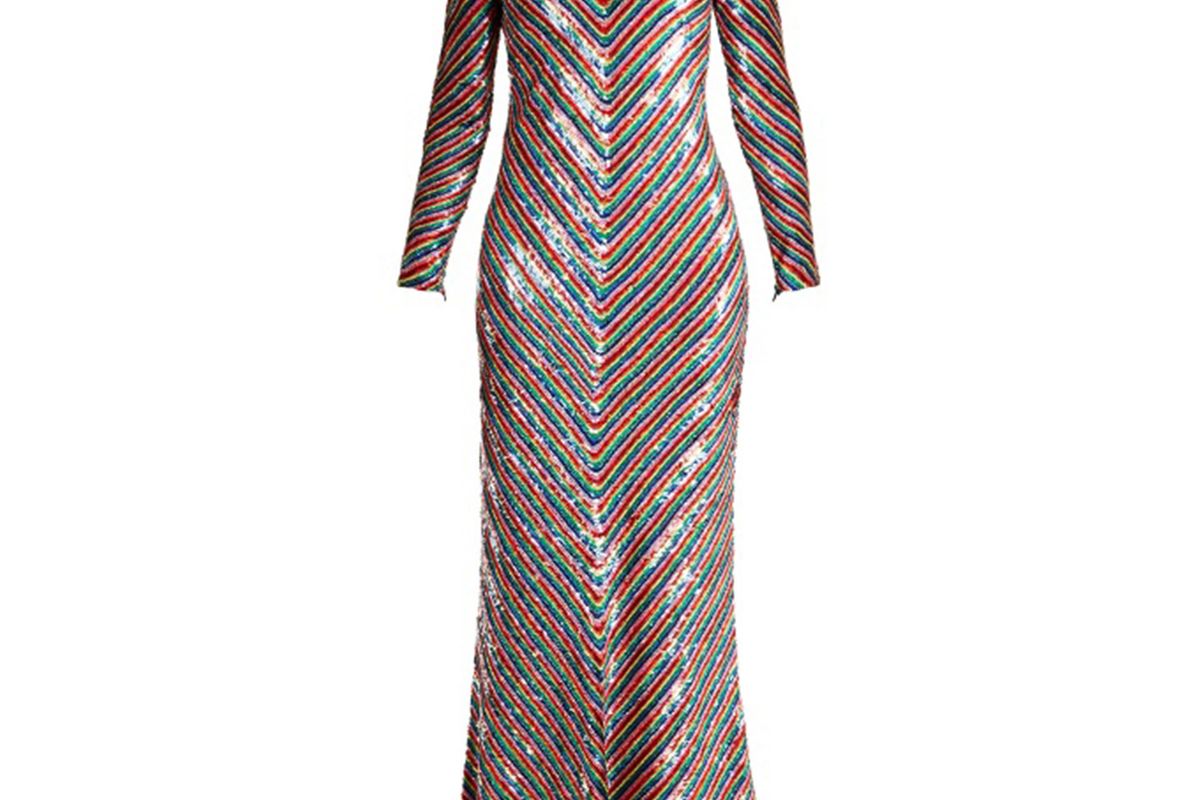 Ashish Rainbow-Striped Sequin-embellished silk maxi dress