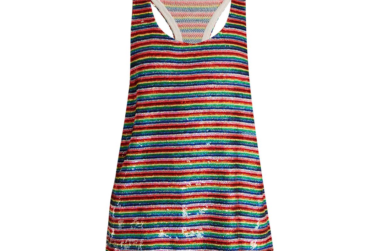Ashish Rainbow-striped sequin-embellished silk top