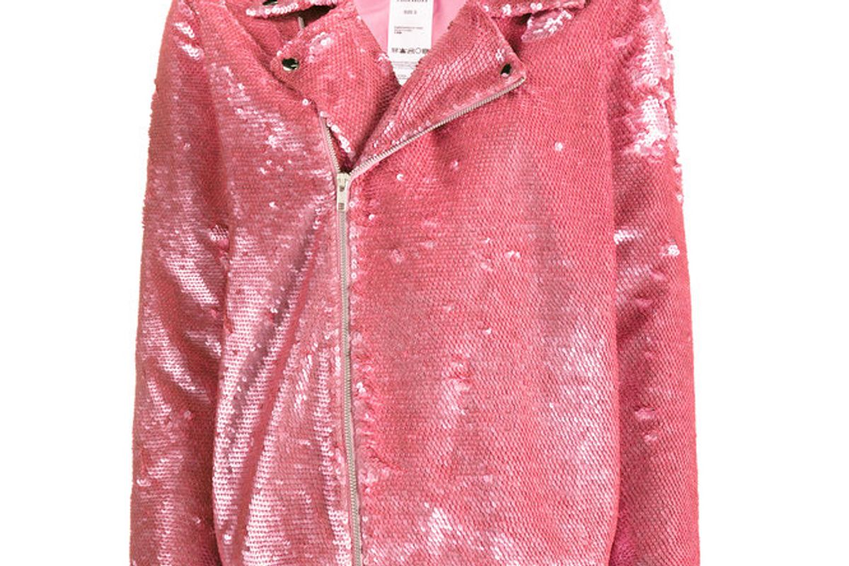 Sequin Embellished Biker Jacket with Rear Slogan