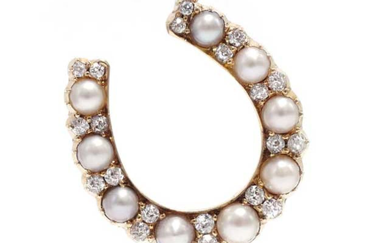 ashley zhang victorian diamond and pearl horseshoe pendant
