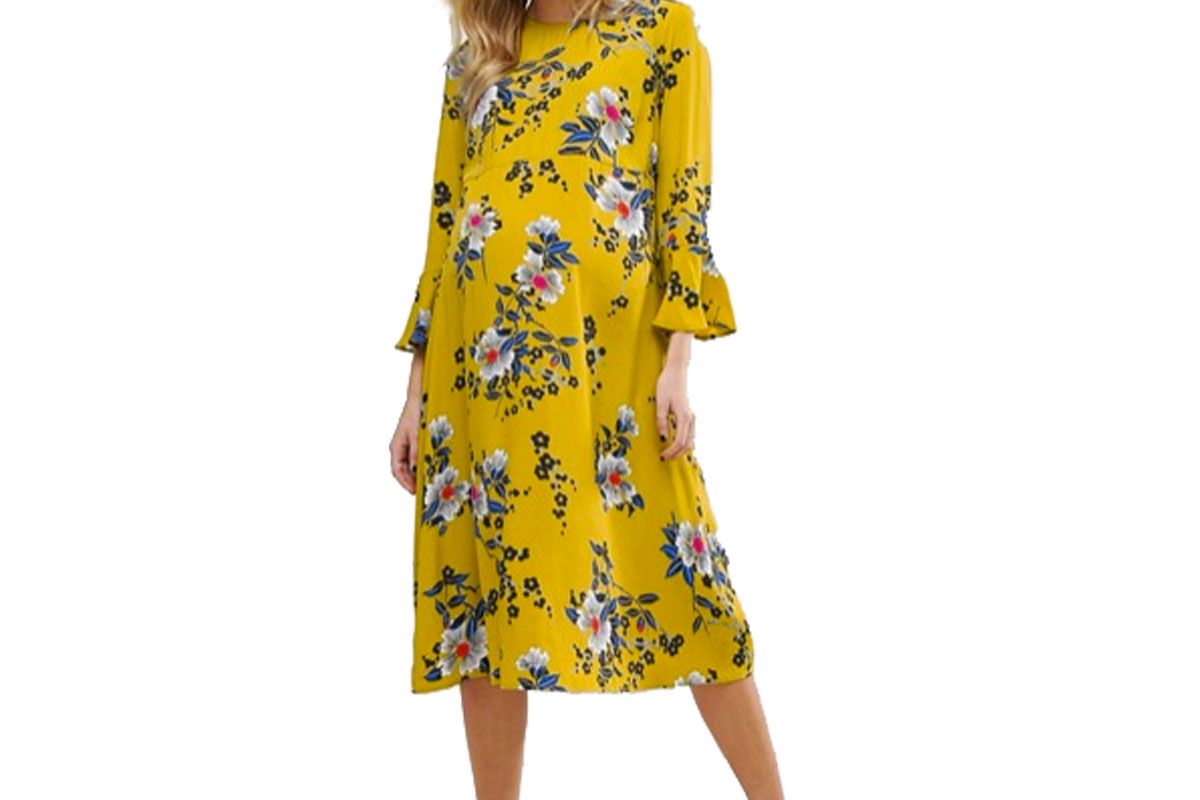 Maternity Column Midi Dress in Satin Floral