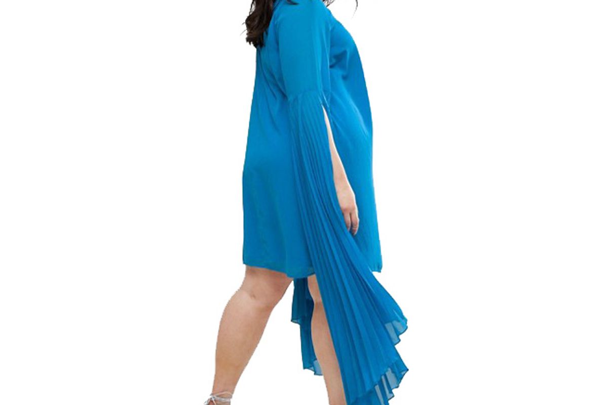 Dramatic Pleated Sleeve Mini Shift Dress