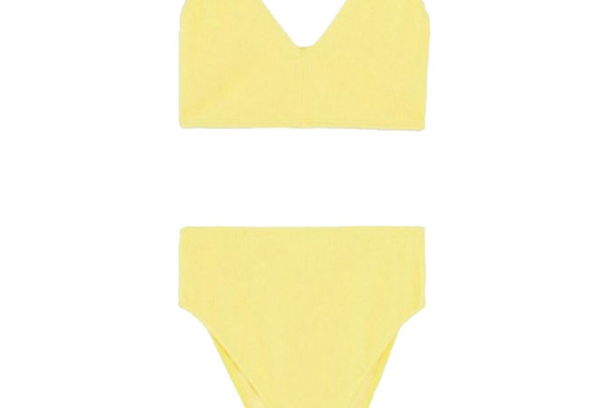 asos design curve crinkle bikini in yellow