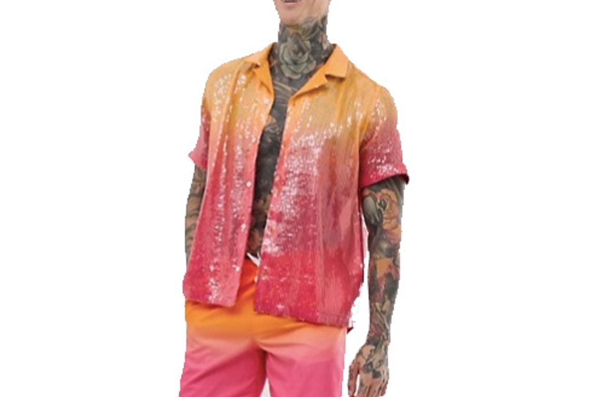 asos design festival relaxed ombre sequin shirt with revere collar