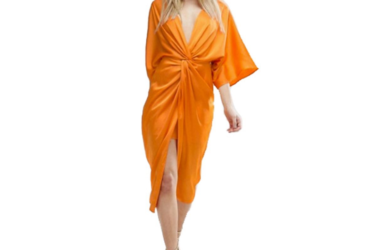 Kimono Twist Front Midi Dress