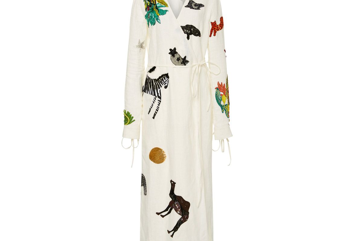 attico animal embellished wrap midi dress