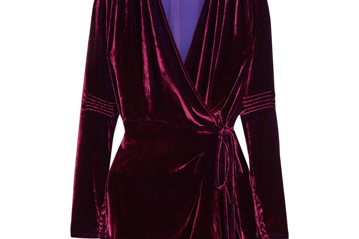 Crushed-Velvet Wrap Mini Dress