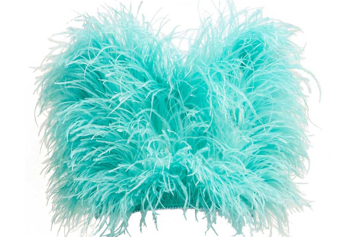 attico faux pearl trimmed ostrich feather top