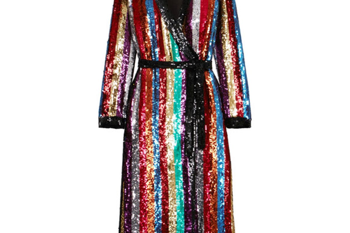 Attico Grace Striped Sequined Georgette Wrap Dress