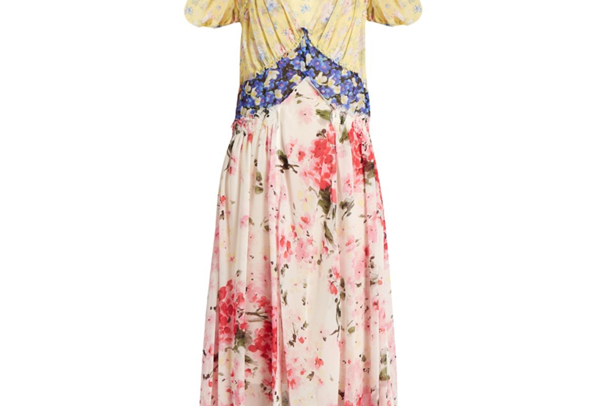 Natalia Floral-Print V-Neck Silk Dress