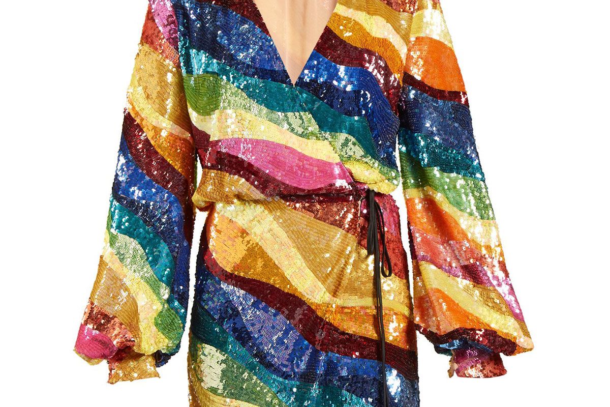 attico rainbow striped sequin dress