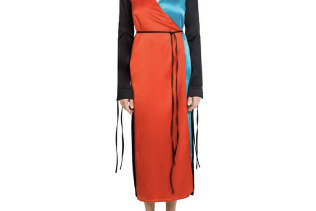Colorblock Tie-Front Robe Dress