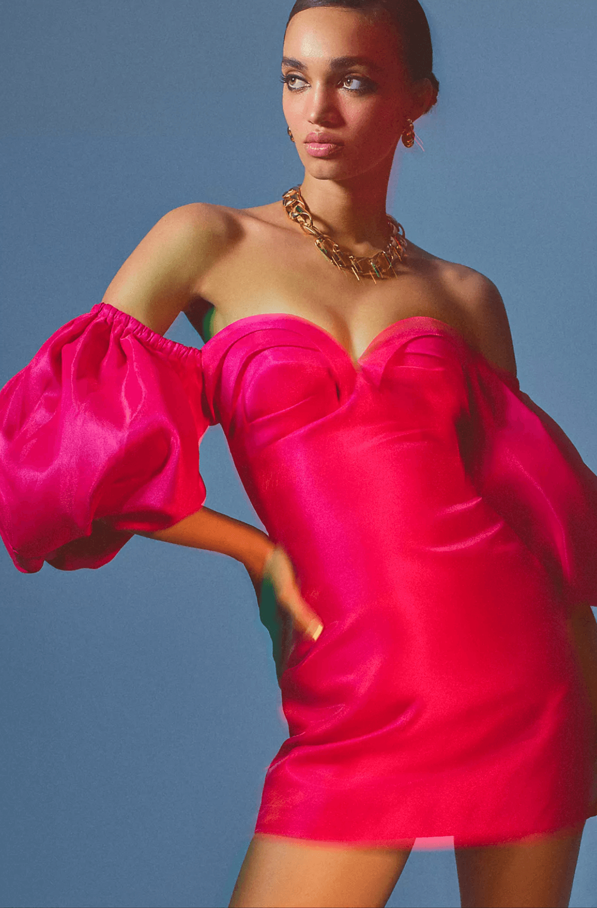 Audette Off-the-shoulder Puffed-Sleeve Mini Dress