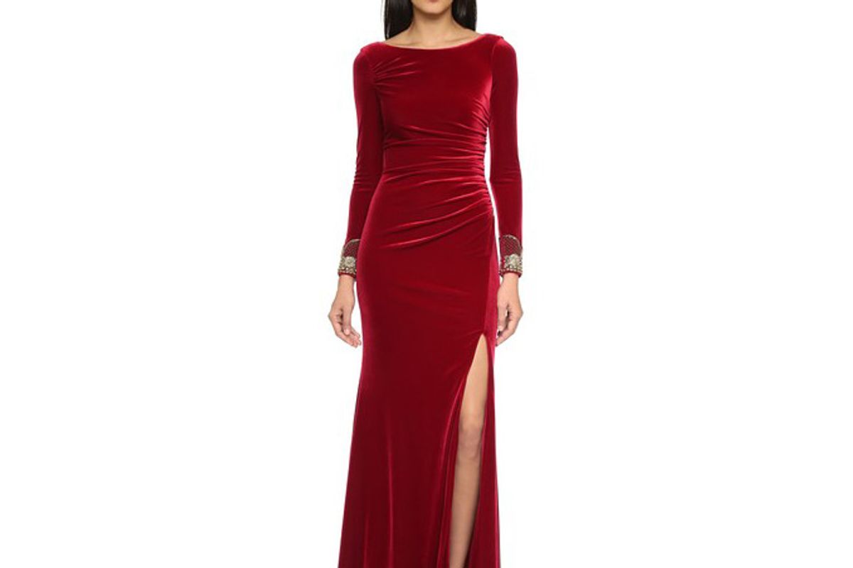 Badgley Mischka Collection Velvet Long Sleeve Dress