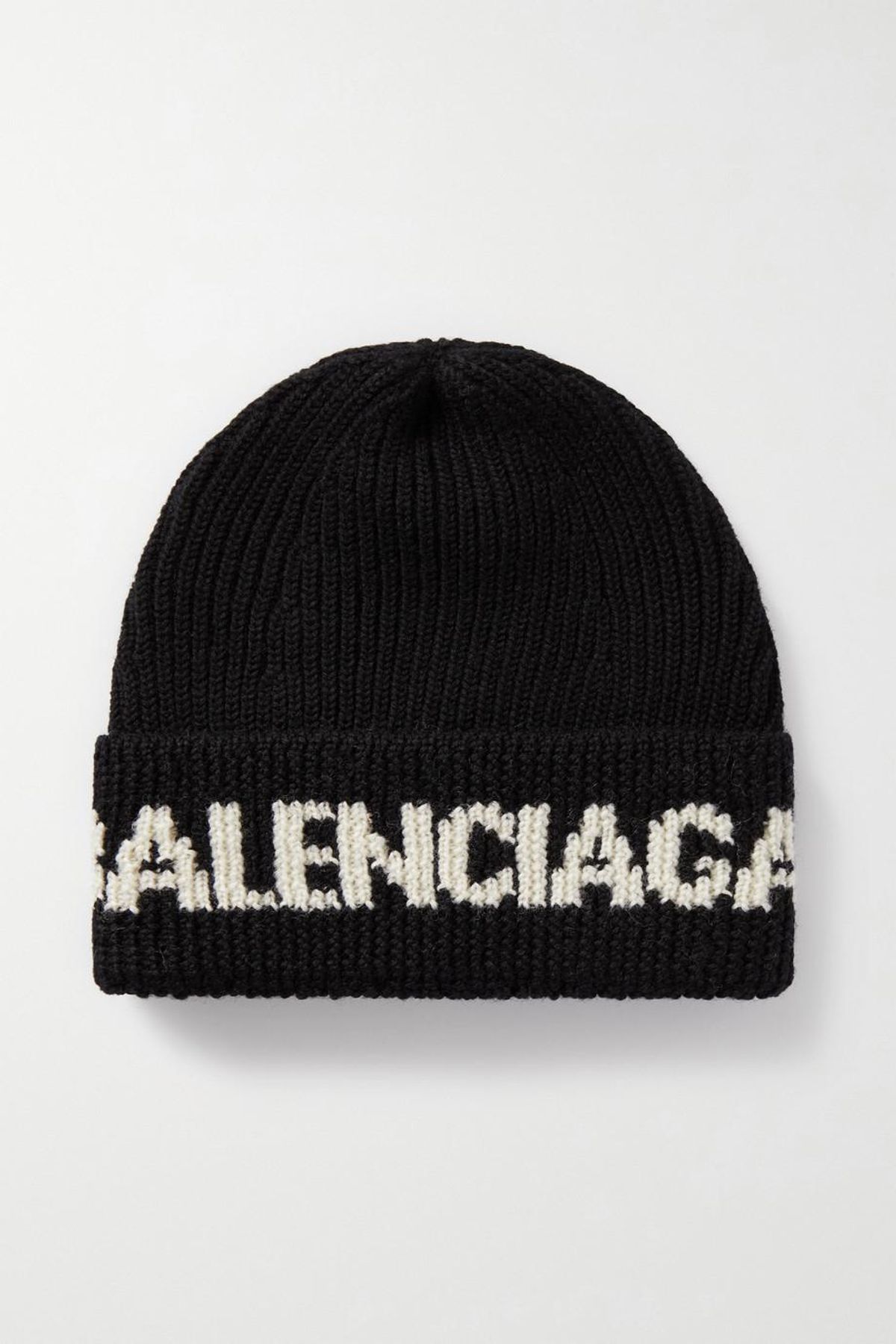 balenciaga intarsia ribbed wool blend beanie