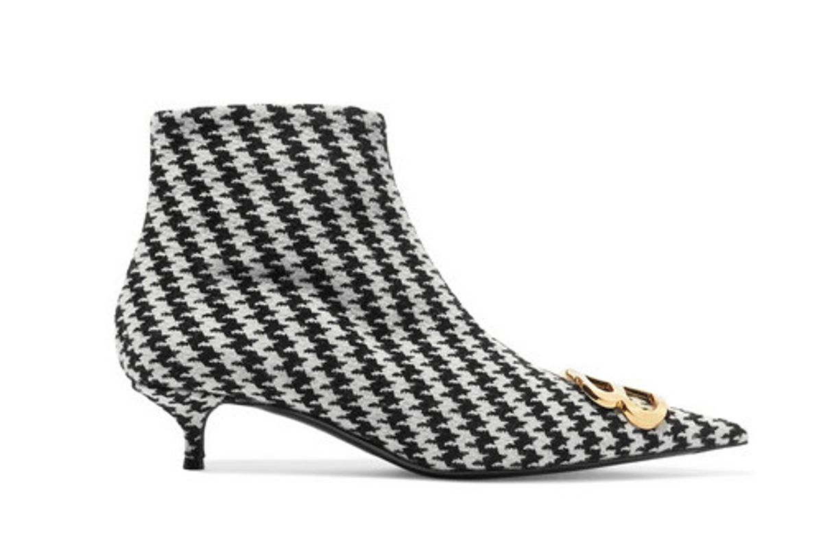 balenciaga logo embellished houndstooth tweed ankle boots