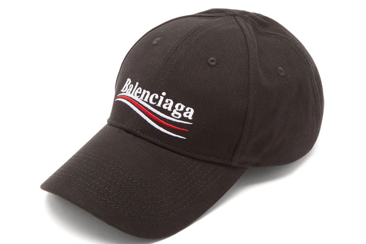 balenciaga logo embroidered cotton twill baseball cap
