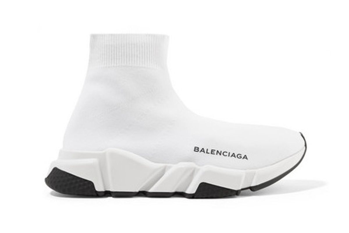 balenciaga speed logo print stretch knit high top sneakers