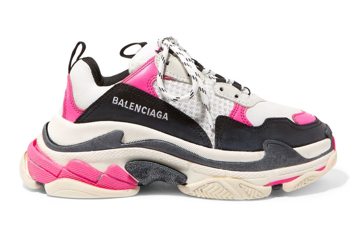 balenciaga triple s logo embroidered leather nubuck and mesh sneakers