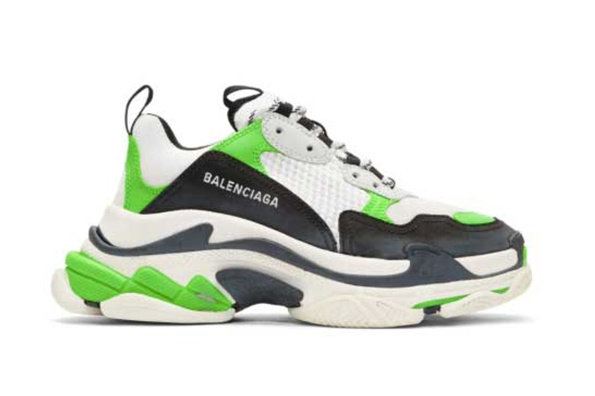 balenciaga white and green triple s sneakers