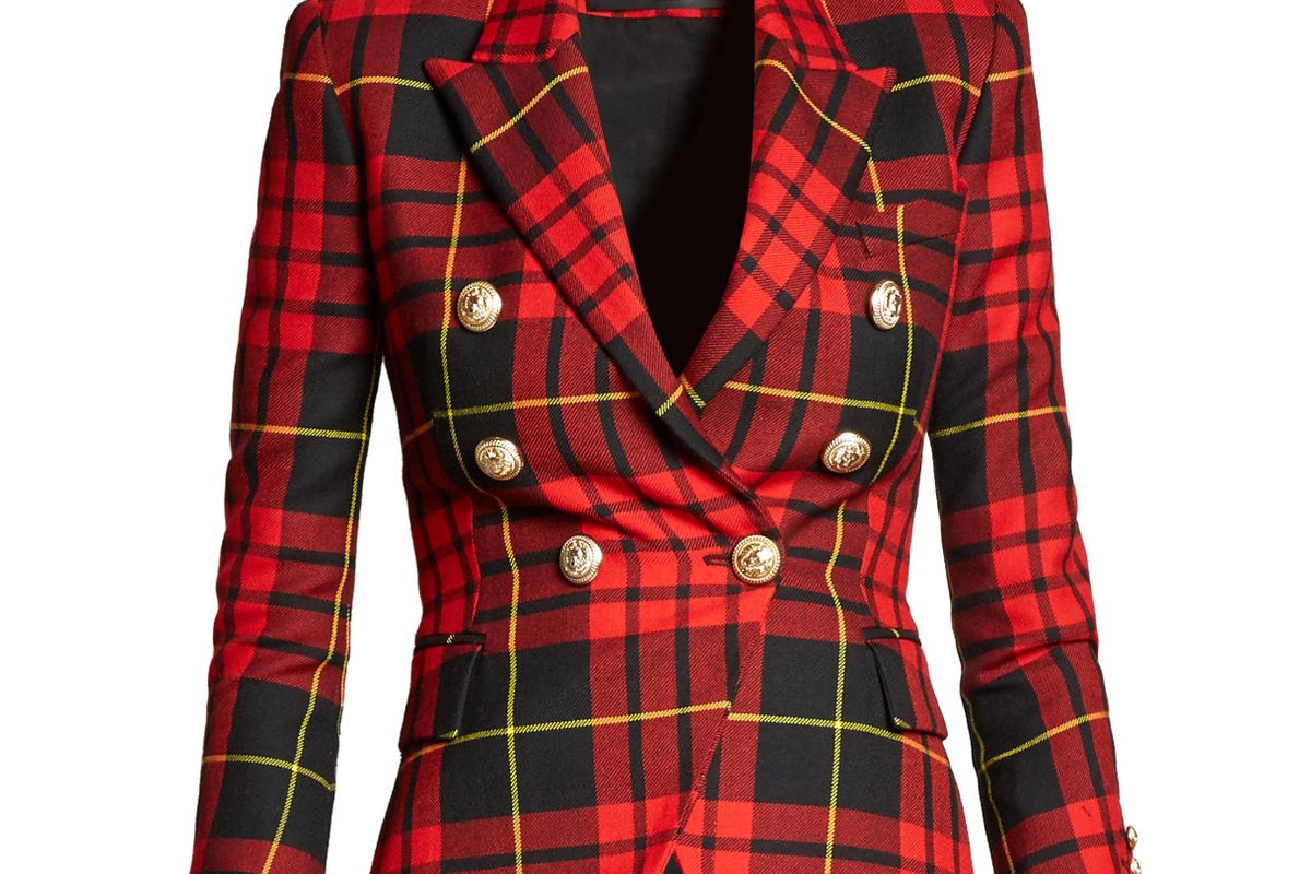 Double-Breasted Checked Wool Blazer