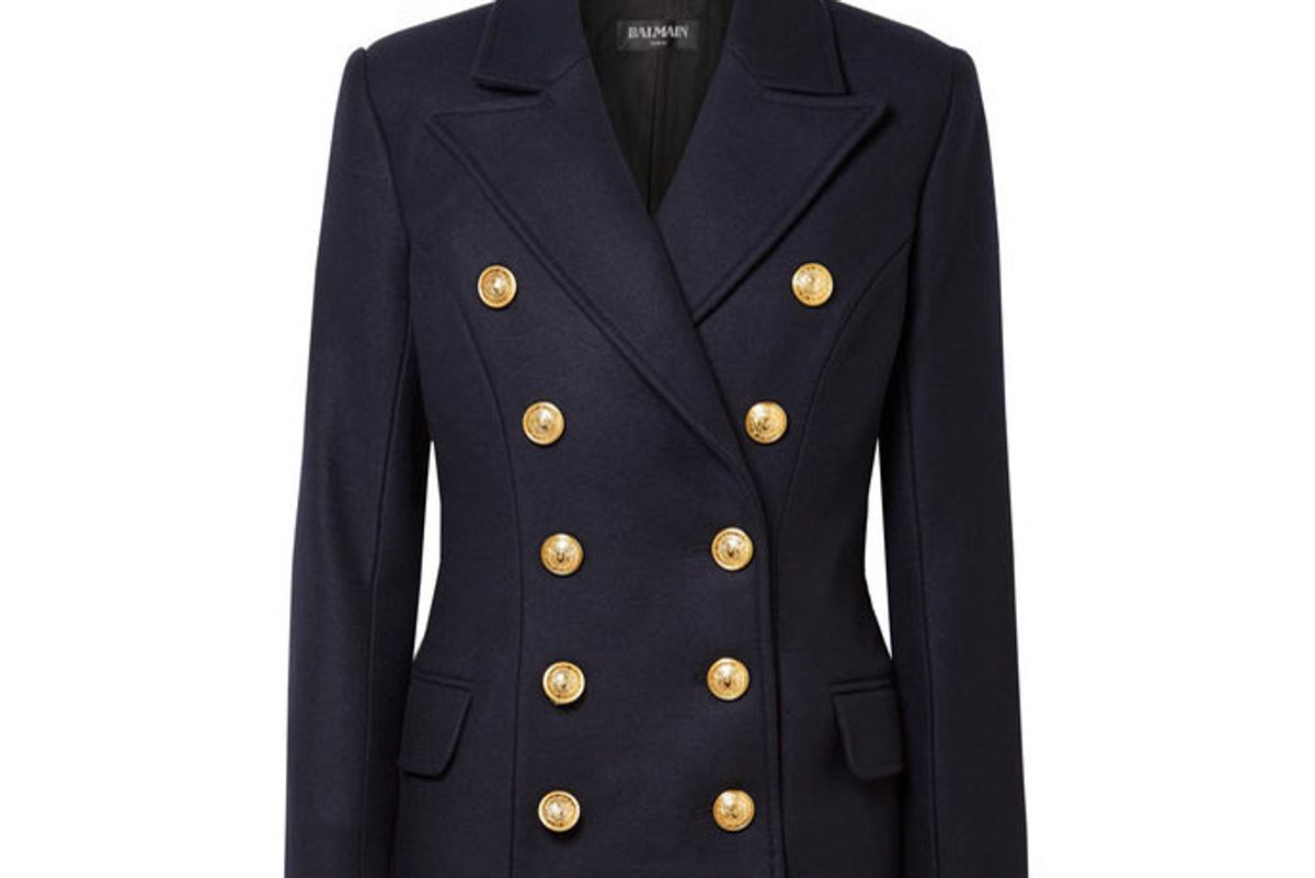 balmain double-breasted wool and cashmere blend coat