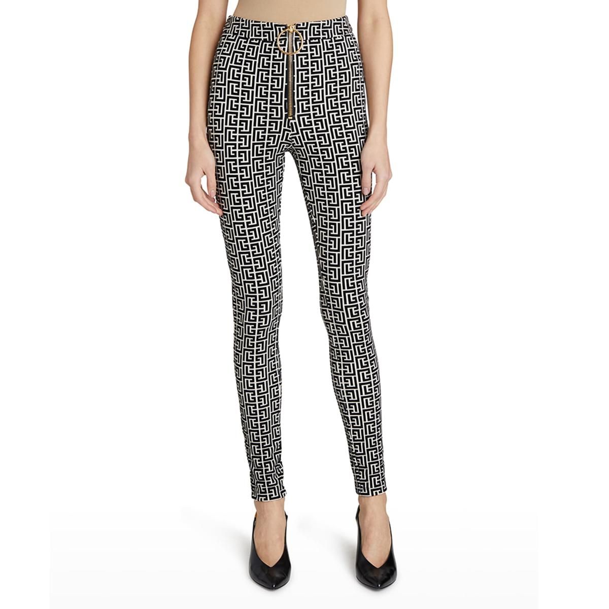 balmain flocked monogram zip leggings