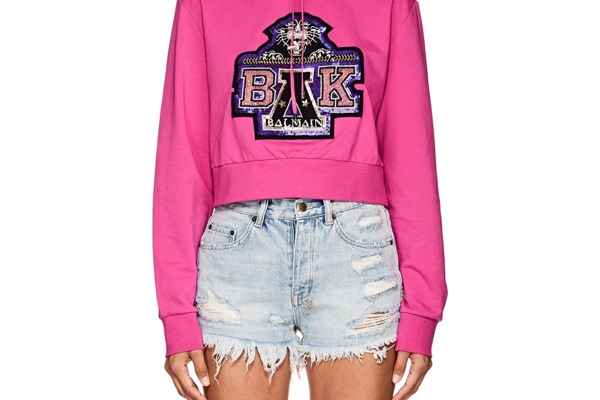 balmain for beyonce embellished cotton terry crop hoodie